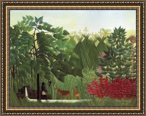 Waterfall Framed Paintings - The Waterfall by Henri Rousseau