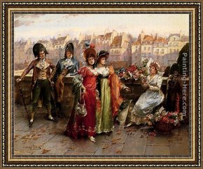 The Flirtation Framed Paintings - Flirtation by Henri Victor Lesur