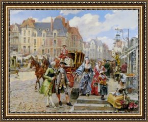 A Little Prince Likely in Time to Bless a Royal Throne Framed Paintings - Paris Street in the time of Louis XIV by Henri Victor Lesur