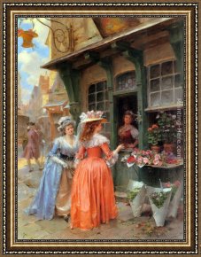 The Slave Market Framed Paintings - The Flower Market by Henri Victor Lesur