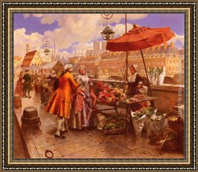 The Flower Seller, (vendedora De Alcatraces) 1942 Framed Paintings - The Flower-Seller Along The Seine by Henri Victor Lesur