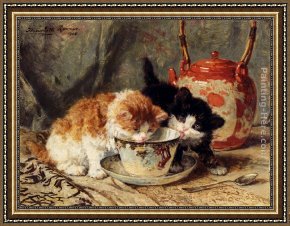 A Little Prince Likely in Time to Bless a Royal Throne Framed Paintings - Tea Time by Henriette Ronner-Knip