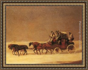 Open Framed Paintings - The Derby and London Royal Mail on the Open Road in Winter by Henry Alken