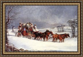 Open Framed Paintings - The York to London Royal Mail on the Open Road in Winter by Henry Alken