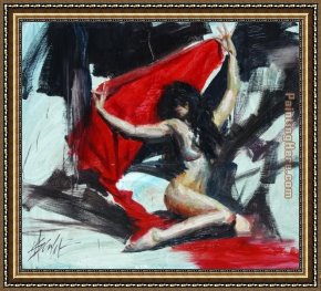 Henry Asencio Framed Paintings - RED VEIL by Henry Asencio