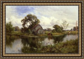 Cottage,rainbow,mill Framed Paintings - By the Mill by Henry H. Parker
