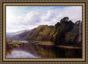 Sleeping Framed Paintings - Sleeping Waters, The River Wey by Henry H. Parker