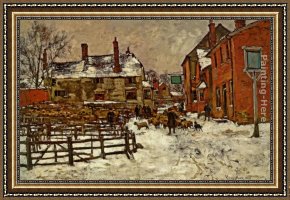 Village in The Snow Framed Paintings - A Village in the Snow by Henry John Yeend King