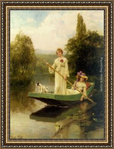 Ladies at The Milliners Framed Paintings - Two Ladies Punting on the River by Henry John Yeend King