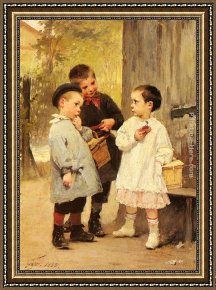 Henry Jules Jean Geoffroy Framed Paintings - "Give me a Bite" by Henry Jules Jean Geoffroy