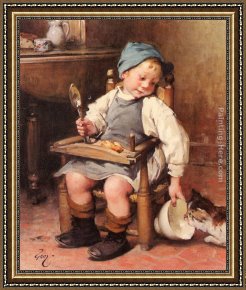 Henry Jules Jean Geoffroy Framed Paintings - Sharing a Meal by Henry Jules Jean Geoffroy