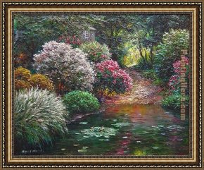 Garden Framed Paintings - Garden Pond by Henry Peeters