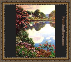 A Peaceful Retreat Framed Paintings - Lakeside retreat by Henry Peeters