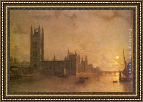 Abbey Framed Paintings - Westminister Abbey, The Houses of Parliament with the Construction of Wesminister Bridge by Henry Pether