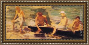 The Boating Party Lunch I Framed Paintings - The Rowing Party by Henry Scott Tuke