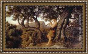 Shepherd Framed Paintings - A Shepherd Playing Flute by Henryk Hector Siemiradzki