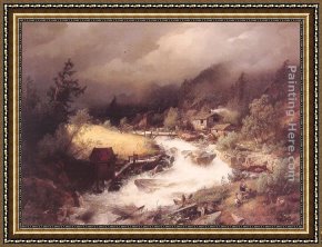 A Water Mill [detail #1] Framed Paintings - The Old Water Mill by Herman Herzog