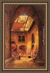 The Carpet Seller Framed Paintings - Arab Carpet Merchants by Hermann David Solomon Corrodi