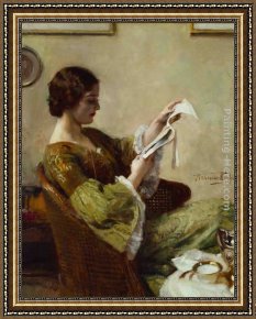 Young Girl Reading Framed Paintings - Young Woman Reading by Hermann Jean Joseph Richir