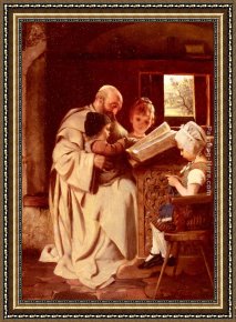 Reading a Book Framed Paintings - Reading The Bible by Hermann Kaulbach