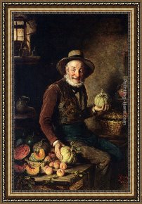 The Carpet Seller Framed Paintings - The Pumpkin Seller by Hermann Kern