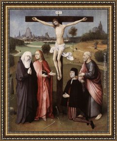 Crucifixion Framed Paintings - Crucifixion with a Donor by Hieronymus Bosch