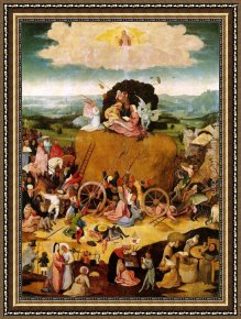 Triptych Framed Paintings - Haywain, central panel of the triptych by Hieronymus Bosch