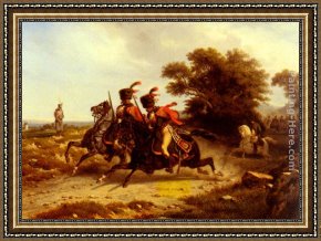 Napoleon Crossing The Alps Framed Paintings - Hussards Escortant Napoleon by Hippolyte Bellange