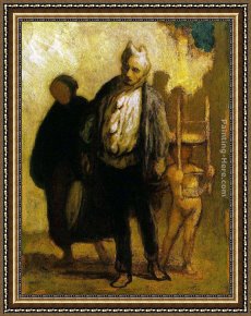 Wandering Thoughts Framed Paintings - Wandering Saltimbanques by Honore Daumier
