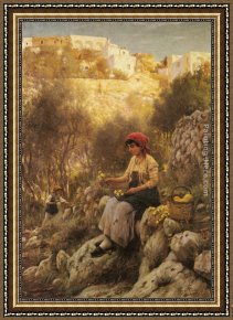 Young Girl Reading Framed Paintings - Young Girls Picking Flowers by Horace Fisher