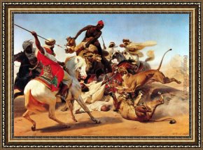 Vernet Framed Paintings - The Lion Hunt by Horace Vernet