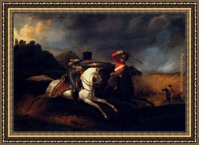 Vernet Framed Paintings - Two Soldiers On Horseback by Horace Vernet