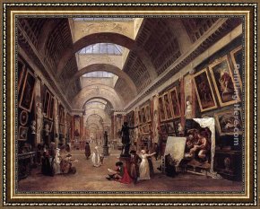 Louvre Framed Paintings - Design for the Grande Galerie in the Louvre by Hubert Robert