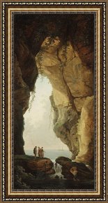Hubert Robert Framed Paintings - The Mouth of a Cave by Hubert Robert