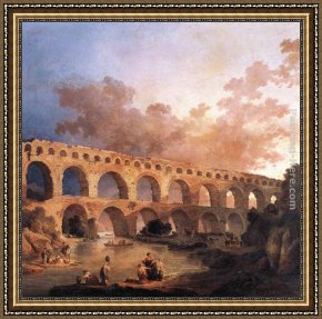 Hubert Robert Framed Paintings - The Pont du Gard by Hubert Robert