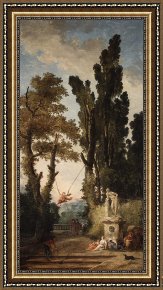 Hubert Robert Framed Paintings - The Swing by Hubert Robert