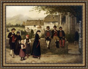 Hubert Framed Paintings - "Der Kirchgang" by Hubert Salentin