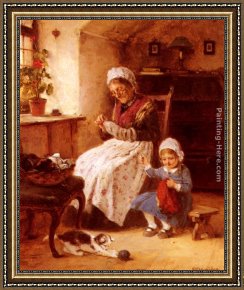 Lessons Learned by Eyears Framed Paintings - The Sewing Lesson by Hugo Oehmichen
