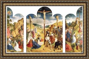 Triptych Framed Paintings - Calvary Triptych by Hugo van der Goes