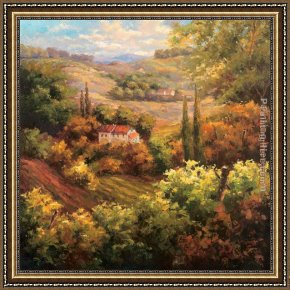 Valley Framed Paintings - Mediterranean Valley Farm by Hulsey