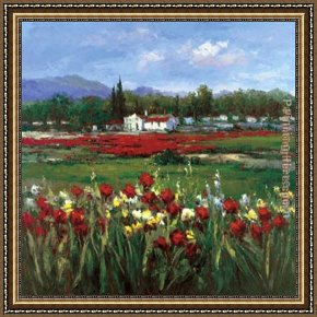 Field of Red And Gold Framed Paintings - Red Flower Field by Hulsey