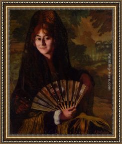 Nina Con Flor Framed Paintings - Dama con abanico by Ignacio Zuloaga y Zabaleta