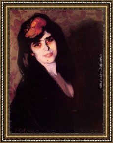 Portrait of a Woman Framed Paintings - Portrait of a young woman by Ignacio Zuloaga y Zabaleta