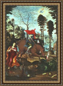 Saint George And The Dragon Framed Paintings - St. George and the Dragon by Il Sodoma