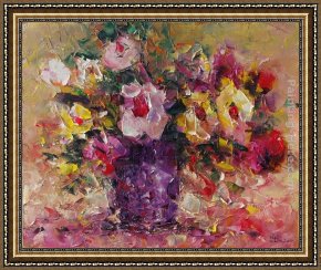 The Bunch of Violets Framed Paintings - Violet Vase by Ioan Popei