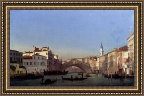 Caffi Framed Paintings - The Rialto Bridge, Venice by Ippolito Caffi