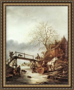 A Farmyard Scene in Winter Framed Paintings - A Winter Scene by Isack van Ostade