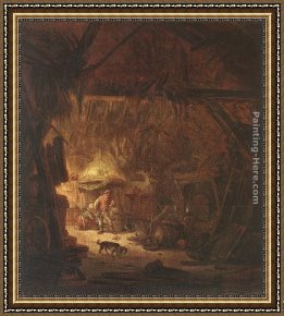The Interior of a Tavern with Peasants Cavorting And Drinking Framed Paintings - Interior of a Peasant House by Isack van Ostade