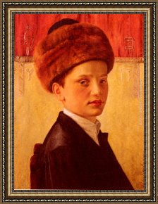 Portrait of a Young Boy Framed Paintings - Portrait of a Young Chassidic Boy by Isidor Kaufmann