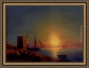 Figure Modern Framed Paintings - Figures In A Coastal Landscape At Sunset by Ivan Constantinovich Aivazovsky